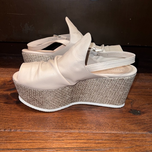 MARCO RICCI WOMENS WRINKLE VAMP PLATFORM SLINGBACK WEDGE, SIZE EU 38 (US8), NUDE - Picture 5 of 13